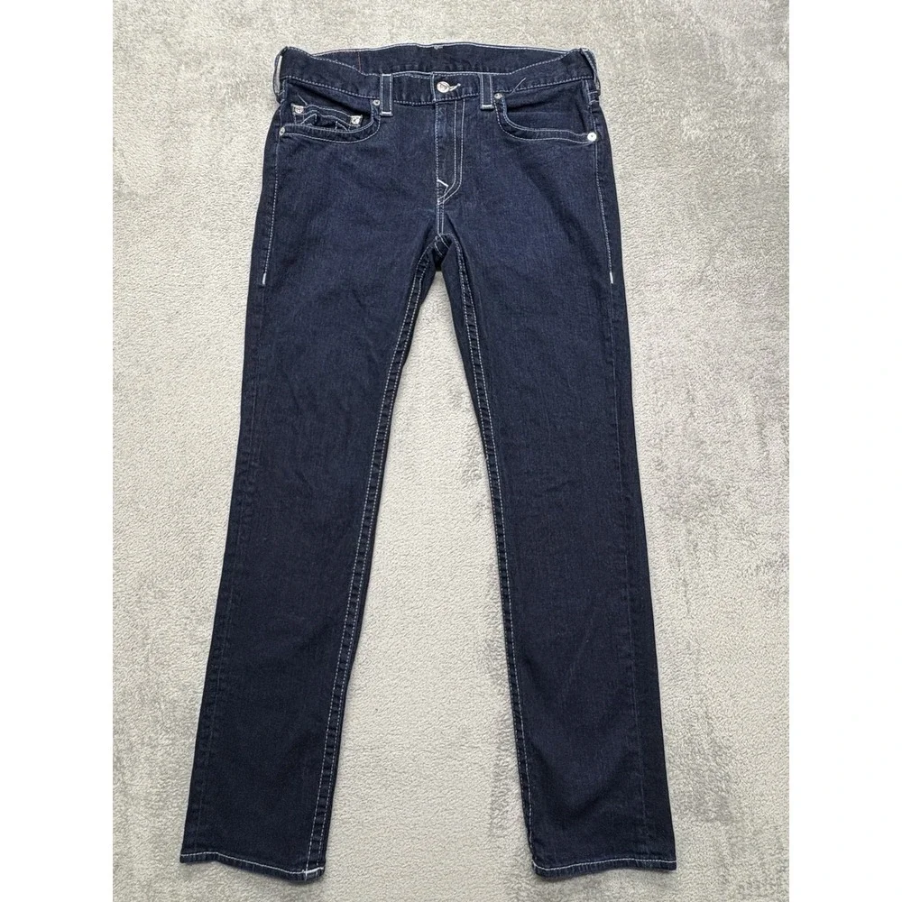 True Religion Jeans Mens Measured 37x33 Blue Slim‎ No Flap SN 2S Body Rinse